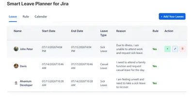 Smart Leave Planner for Jira for Atlassian — screenshot