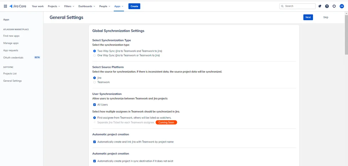 SoftSync (Jira Teamwork Integration) — screenshot from the Atlassian Marketplace listing