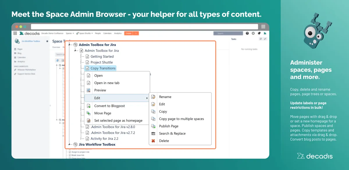 Space Admin for Confluence — screenshot from the Atlassian Marketplace listing