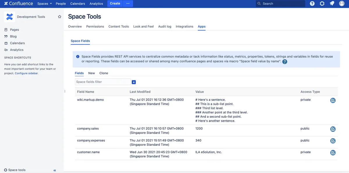 Space Fields for Confluence — screenshot from the Atlassian Marketplace listing