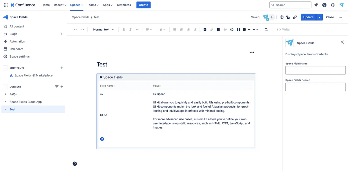 Space Properties & Fields — screenshot from the Atlassian Marketplace listing