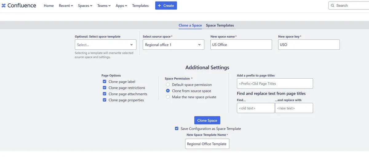Space Templates for Confluence — screenshot from the Atlassian Marketplace listing