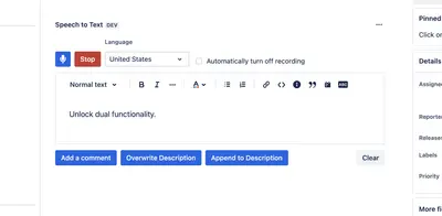 Speech to Text for Jira for Atlassian — screenshot