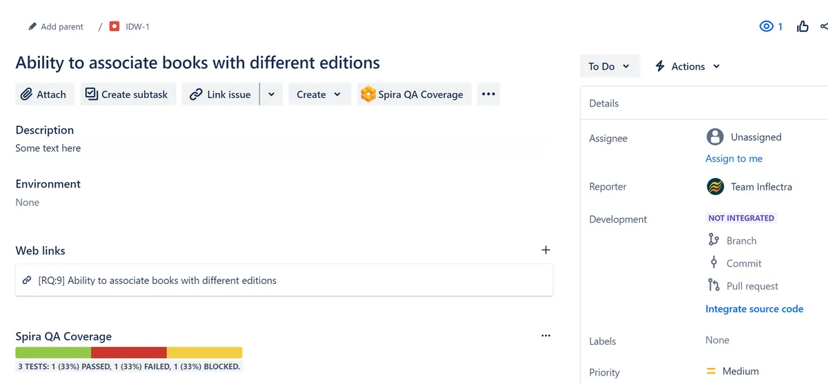 Spira QA Coverage — screenshot from the Atlassian Marketplace listing