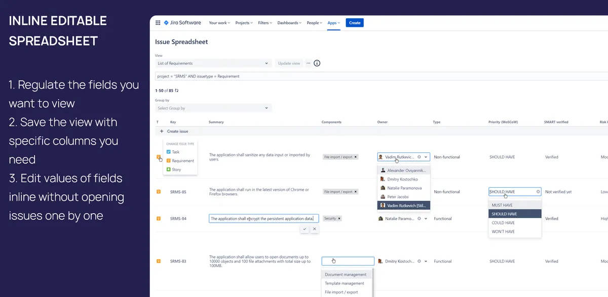 Spreadsheet Issue Field Editor — screenshot from the Atlassian Marketplace listing