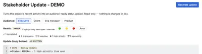 Stakeholder Update Generator for Atlassian — screenshot