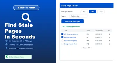 Stale Page Finder for Confluence for Atlassian — screenshot