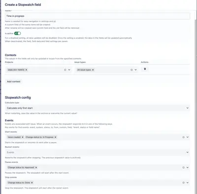 Stopwatch field for Jira Cloud for Atlassian — screenshot