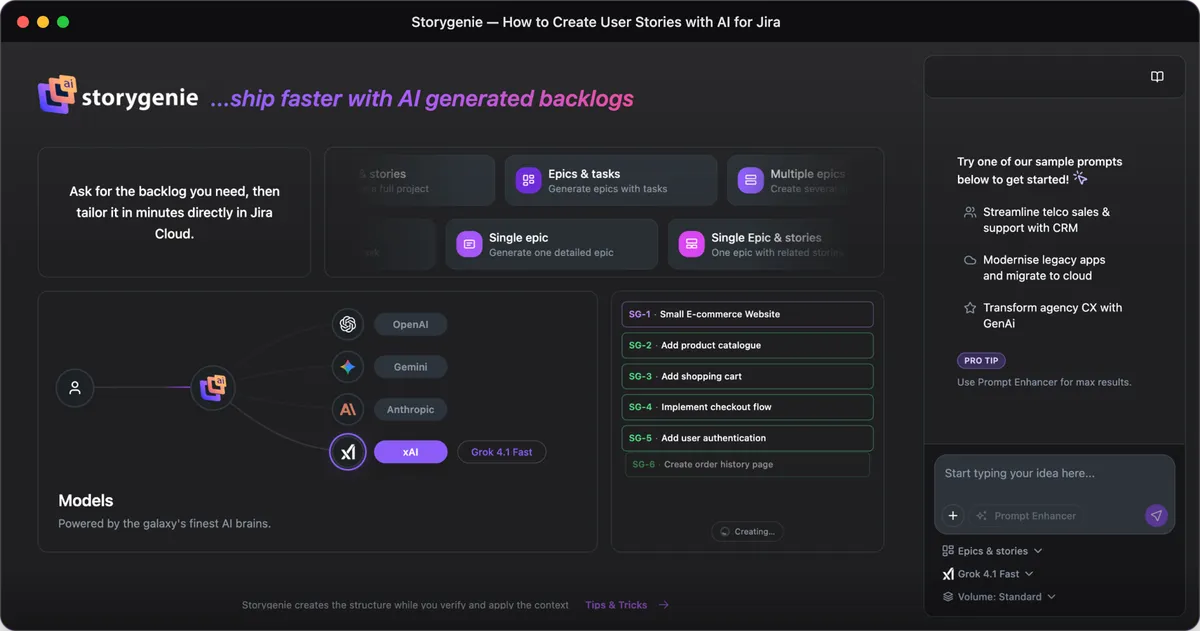 Storygenie — screenshot from the Atlassian Marketplace listing