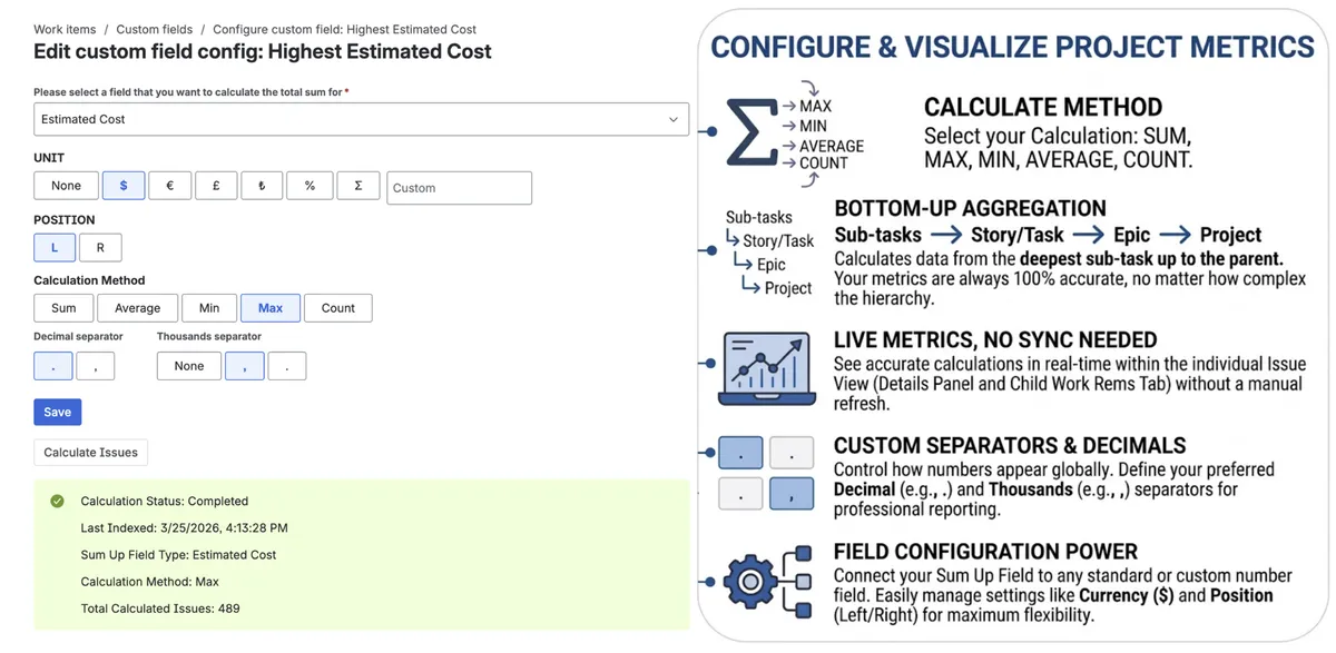 Sum-up Custom Field — screenshot from the Atlassian Marketplace listing