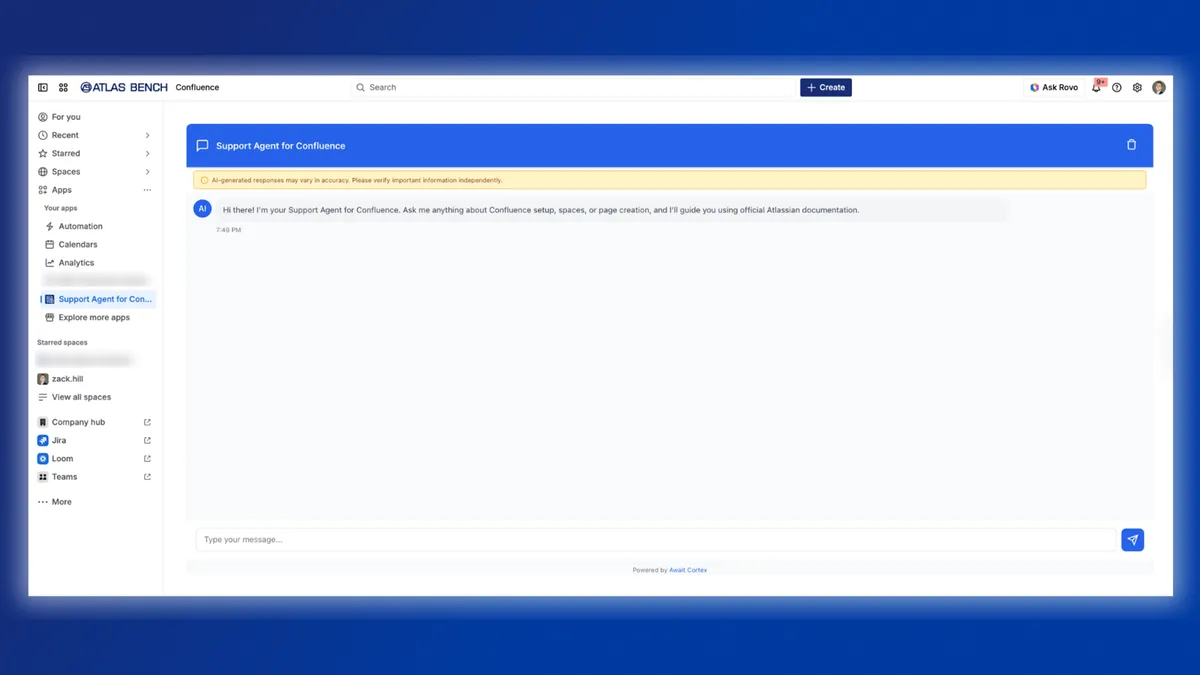 Support Agent for Confluence — screenshot from the Atlassian Marketplace listing