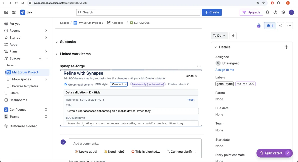 Synapse Forge — screenshot from the Atlassian Marketplace listing