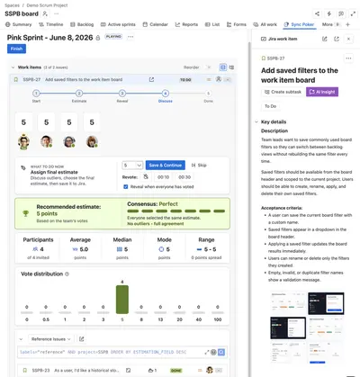 Sync Poker: Planning Poker & Estimation for Jira for Atlassian — screenshot