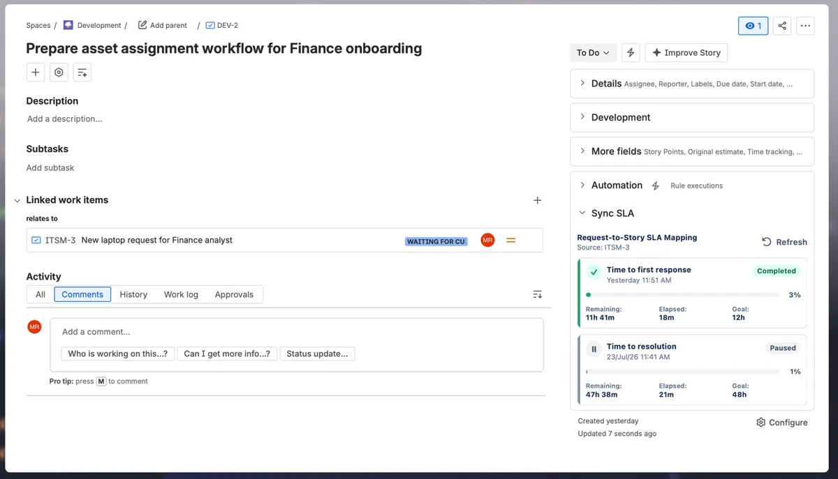 Sync SLA — screenshot from the Atlassian Marketplace listing