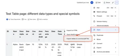 Table Exporter and Formatter for Confluence (xlsx, csv, pdf) for Atlassian — screenshot