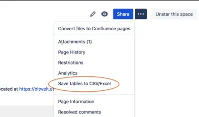 Table Exporter for Confluence for Atlassian — screenshot