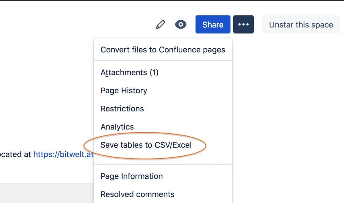 Table Exporter for Confluence — screenshot from the Atlassian Marketplace listing