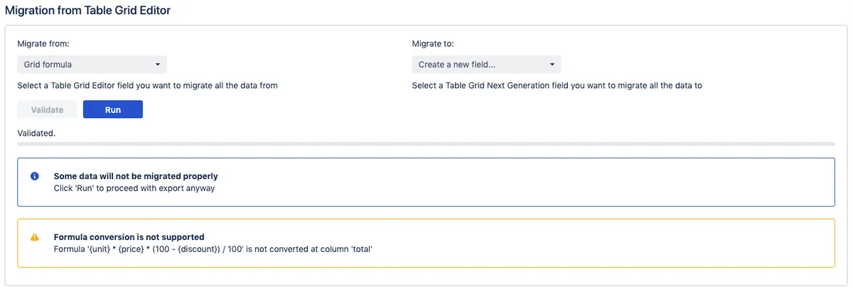 Table Grid Migration Tool — screenshot from the Atlassian Marketplace listing