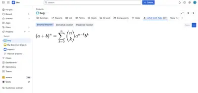 Tabs & LaTeX Math for Jira for Atlassian — screenshot
