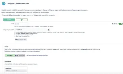 Telegram Connector for Jira for Atlassian — screenshot