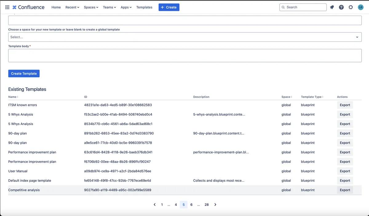 Template Import Export for Confluence — screenshot from the Atlassian Marketplace listing