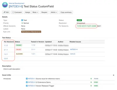 Test Status CustomField for Atlassian — screenshot