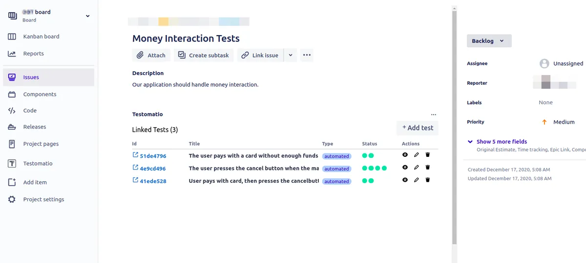 Testomatio — screenshot from the Atlassian Marketplace listing