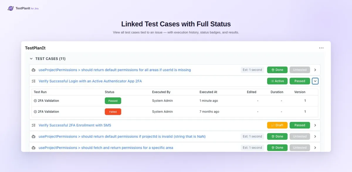 TestPlanIt for Jira — screenshot from the Atlassian Marketplace listing