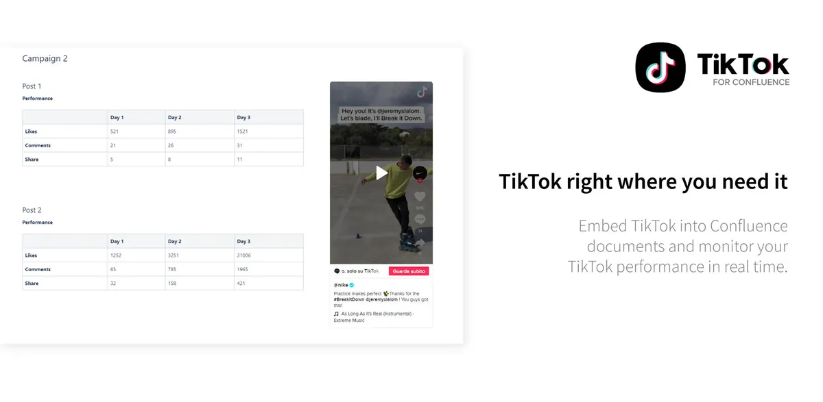 TikTok for Confluence — screenshot from the Atlassian Marketplace listing