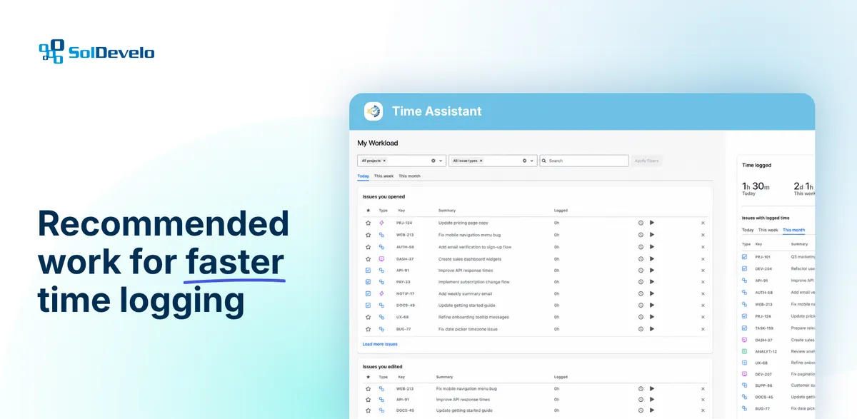 Time Assistant - Time Tracking and Workload Dashboard — screenshot from the Atlassian Marketplace listing