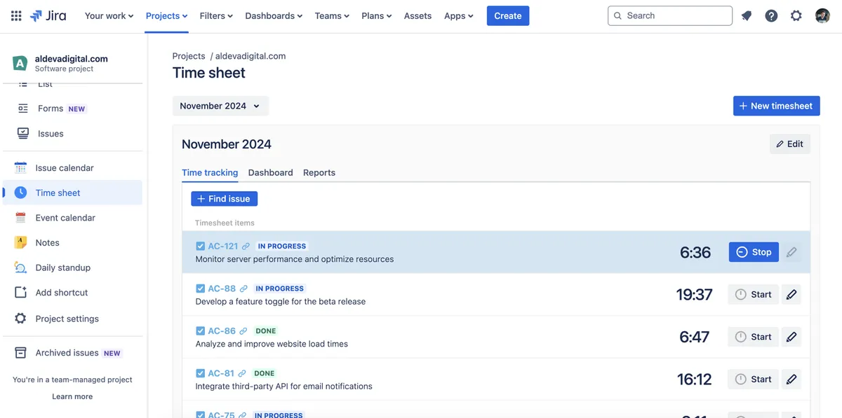 Time Sheets for Jira — screenshot from the Atlassian Marketplace listing