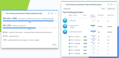 Time Tracking & Estimation Report Dashboard Gadget for Jira for Atlassian — screenshot