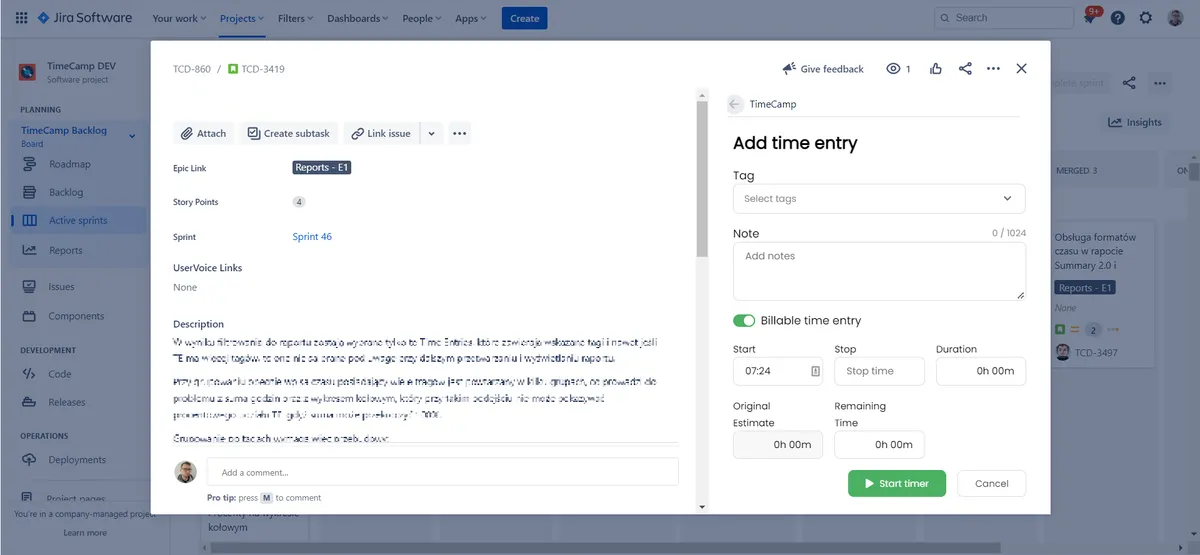 TimeCamp Time Tracking — screenshot from the Atlassian Marketplace listing