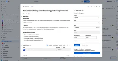 TimeChimp Time Tracking for Atlassian — screenshot