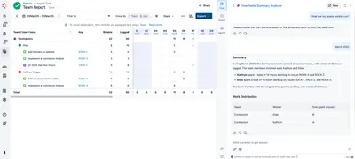 Timesheets Summary Analyzer - Tempo AI Agent for Atlassian — screenshot