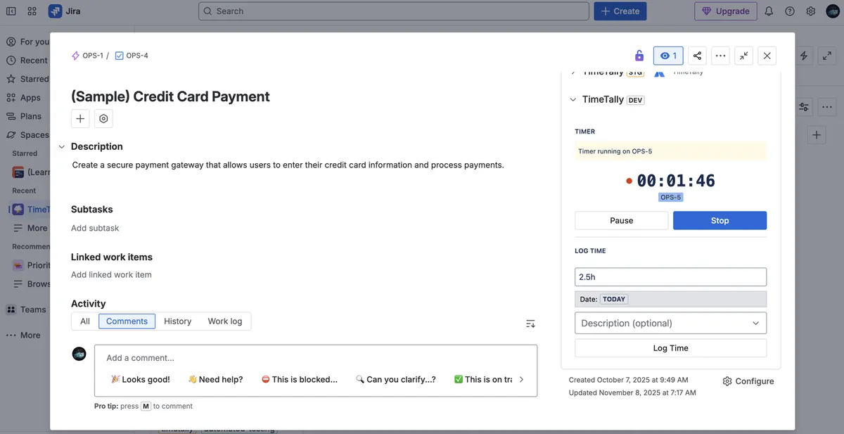 TimeTally for Jira Time Tracking & Timesheets — screenshot from the Atlassian Marketplace listing