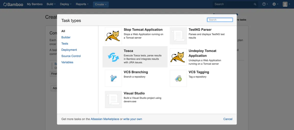 Tosca for Bamboo — screenshot from the Atlassian Marketplace listing
