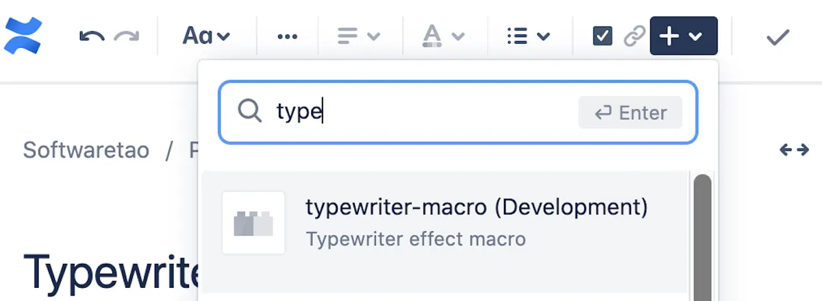 Typewriter macro for Confluence — screenshot from the Atlassian Marketplace listing