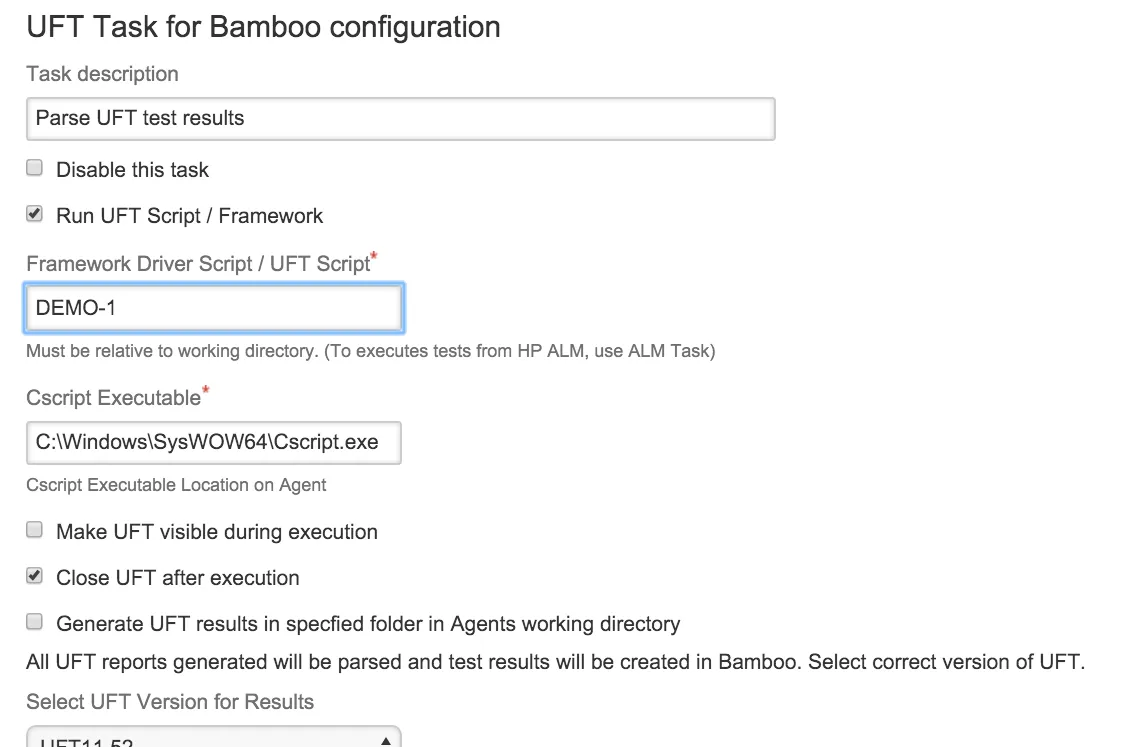 UFT for Bamboo — screenshot from the Atlassian Marketplace listing