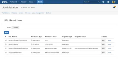 URL Restrictions for Jira for Atlassian — screenshot