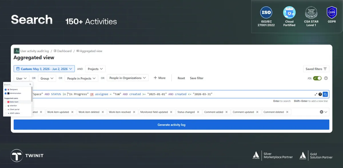 User Activity Audit Log — screenshot from the Atlassian Marketplace listing