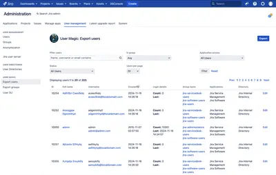 User Magic: List and Export for Atlassian — screenshot