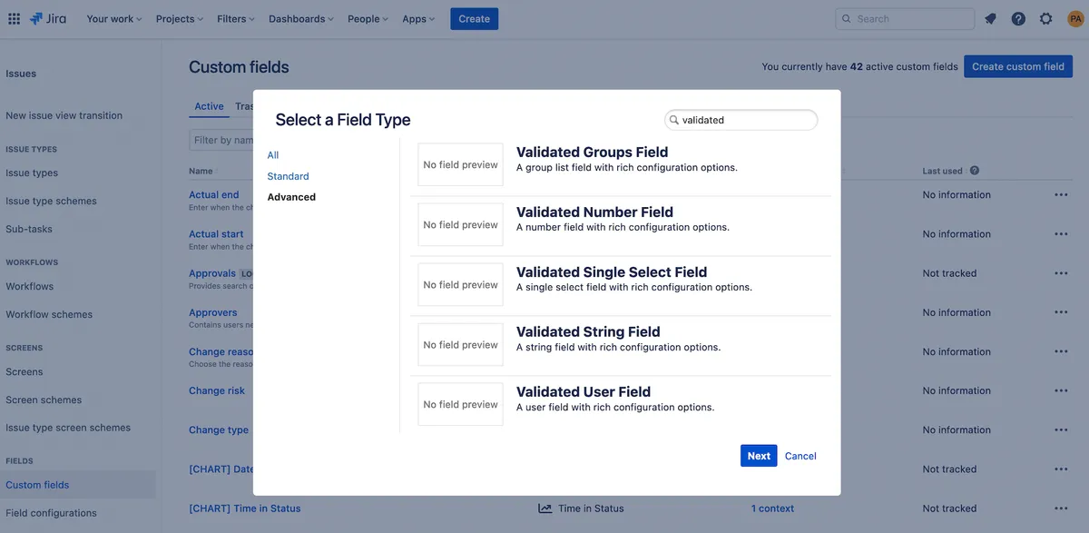 Validated Custom Fields for Jira — screenshot from the Atlassian Marketplace listing