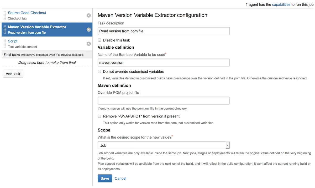 Variable tasks for Bamboo — screenshot from the Atlassian Marketplace listing