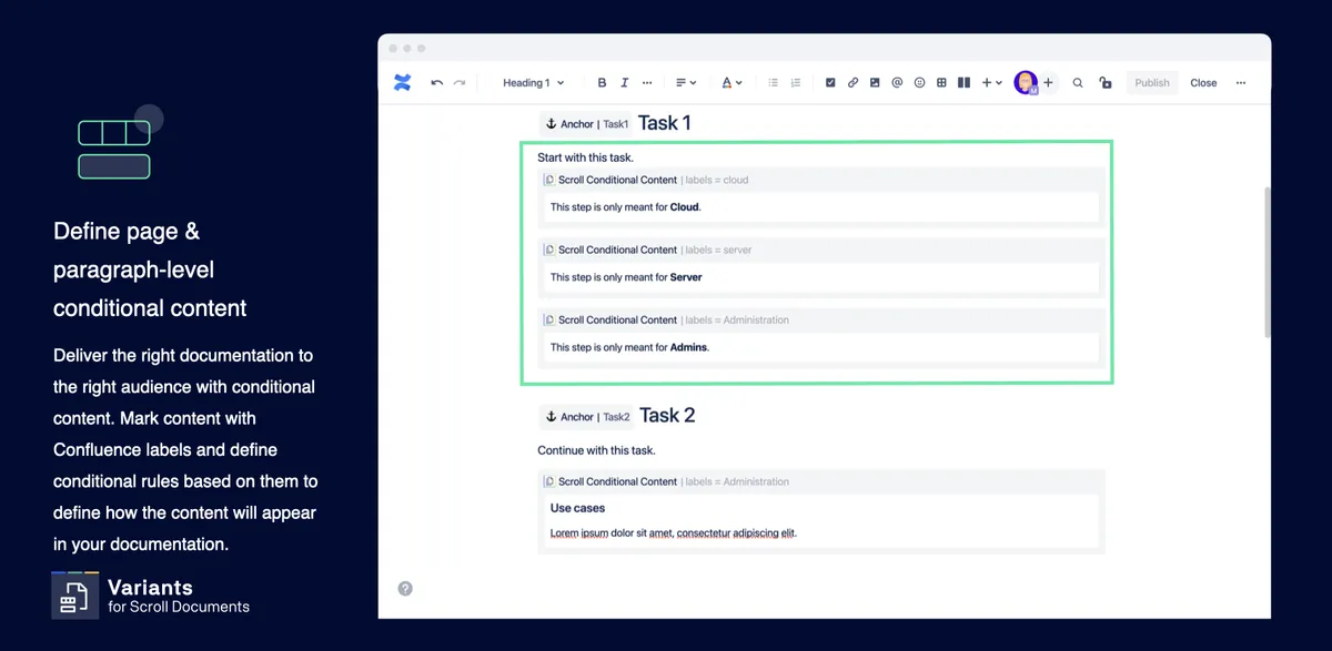 Variants for Scroll Content Manager — screenshot from the Atlassian Marketplace listing