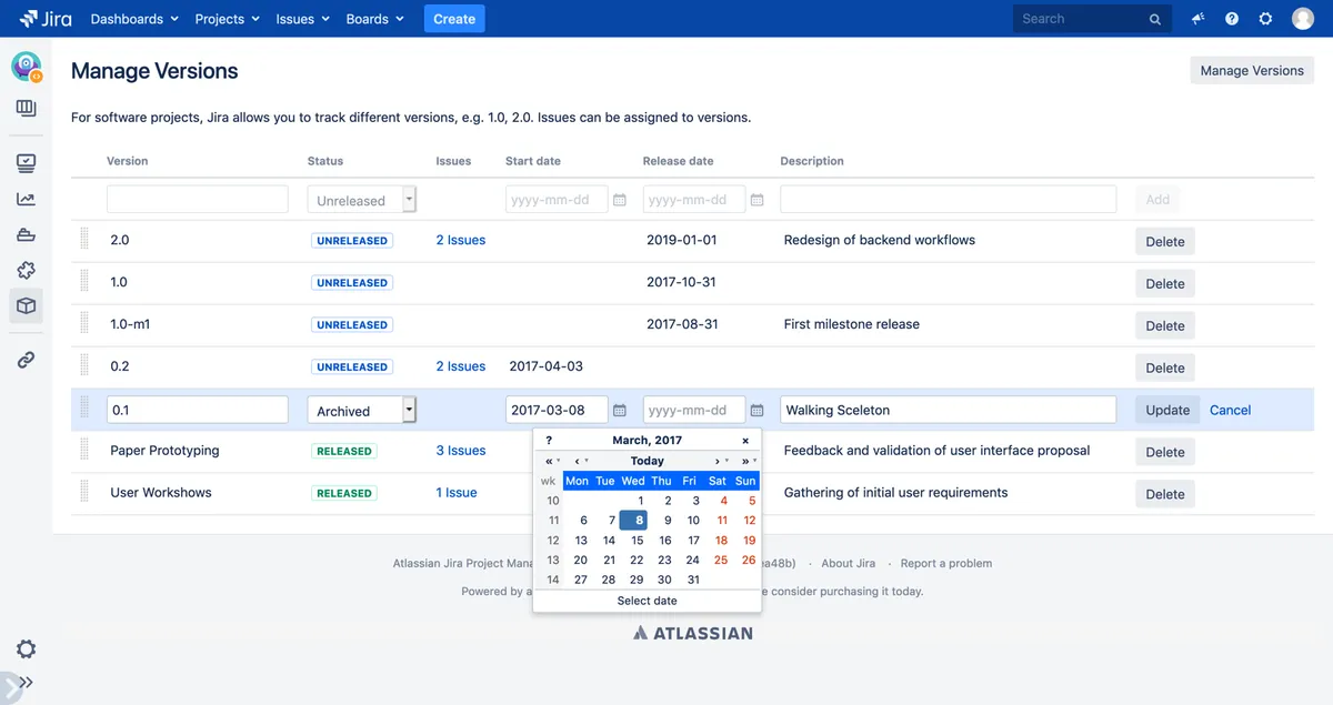Version Manager for Jira — screenshot from the Atlassian Marketplace listing