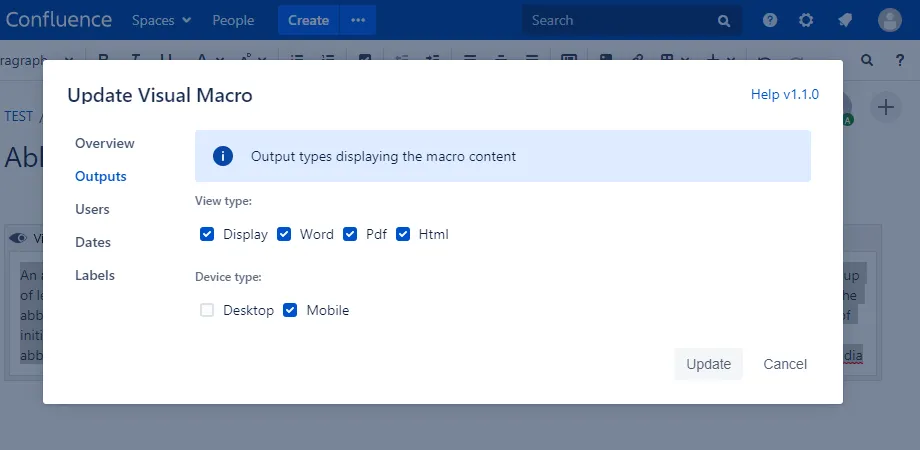 Visual Macro for Confluence — screenshot from the Atlassian Marketplace listing