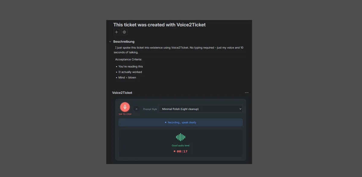 Voice2ticket — screenshot from the Atlassian Marketplace listing