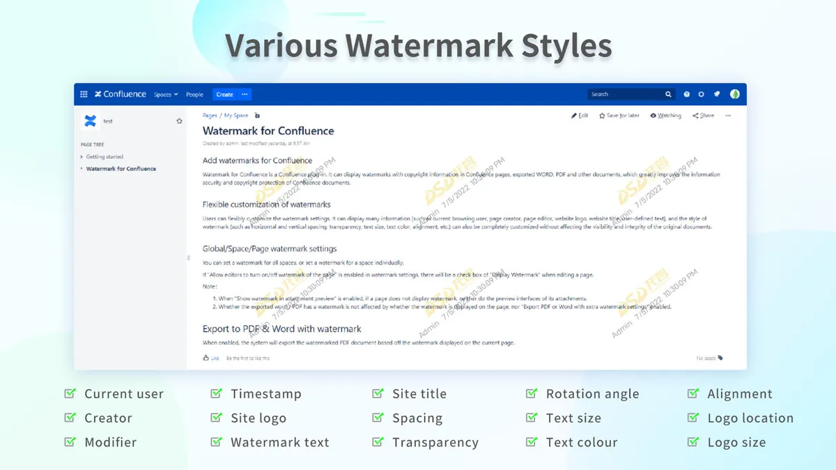 Watermark for Confluence — screenshot from the Atlassian Marketplace listing