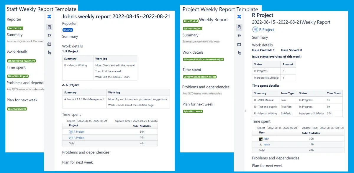 Weekly Report — screenshot from the Atlassian Marketplace listing